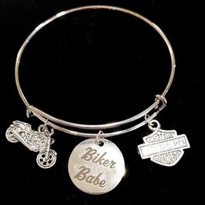 Biker Babe Bracelet Motorcycle Rider Charm Bangle May Be Personalized